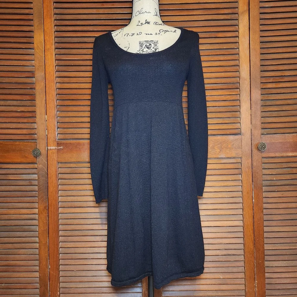 boden sweater dress Holly Knitted Shift Dress-Black 90% Cotton Boden Wool Scoop Neck Long
